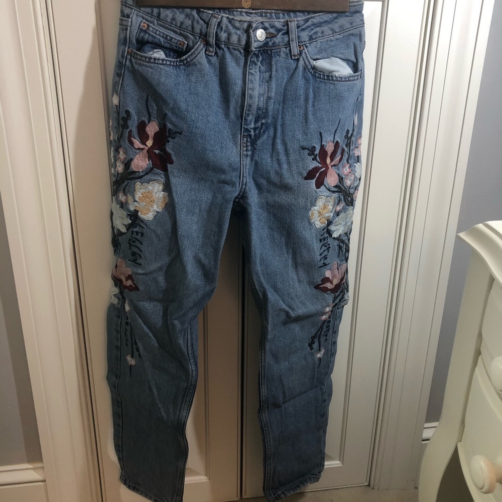 Embroidered TopShop Moto Mom Jean